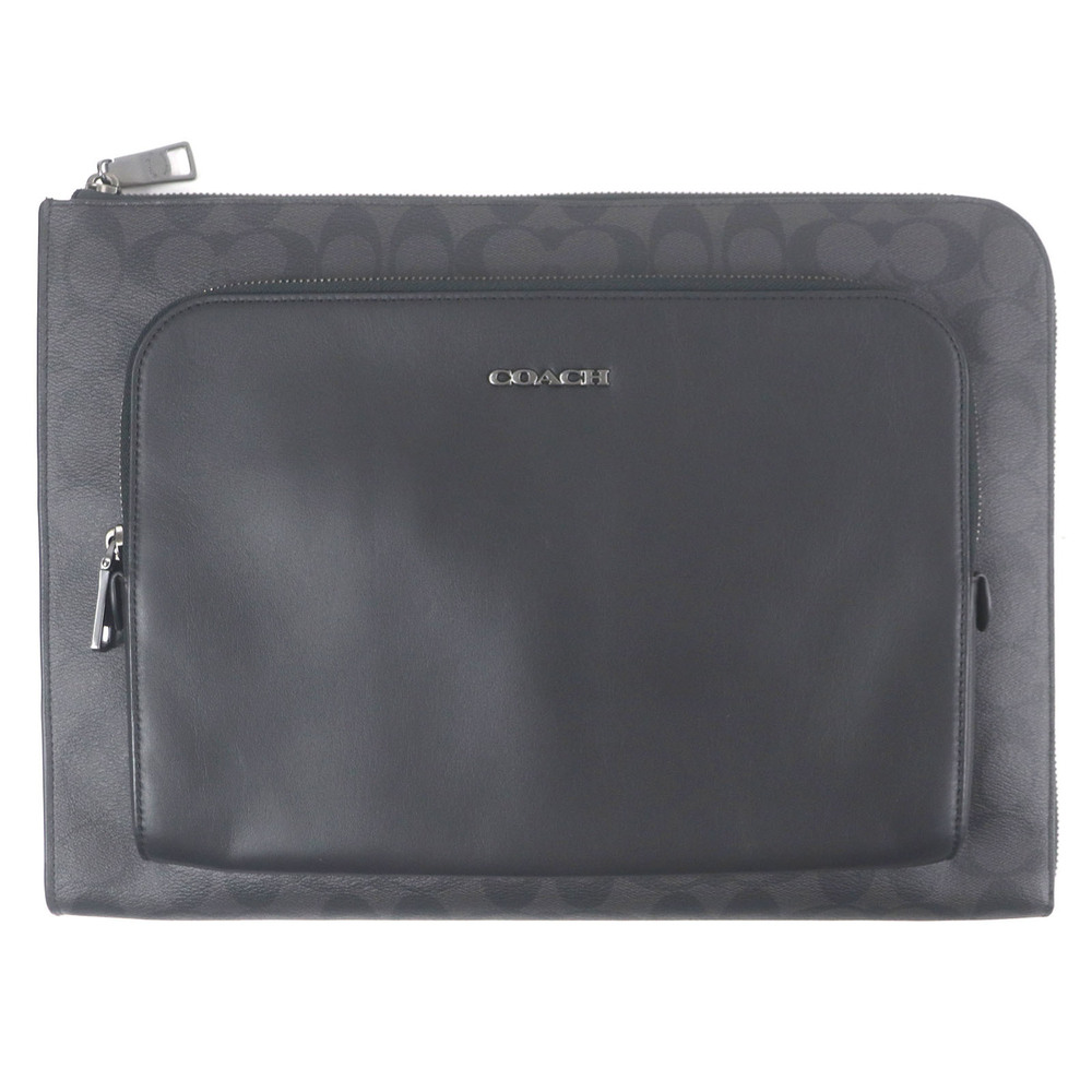 COACH CU113 Ethan Portfolio Signature Canvas Leather Logo Silver Hardware Sec...